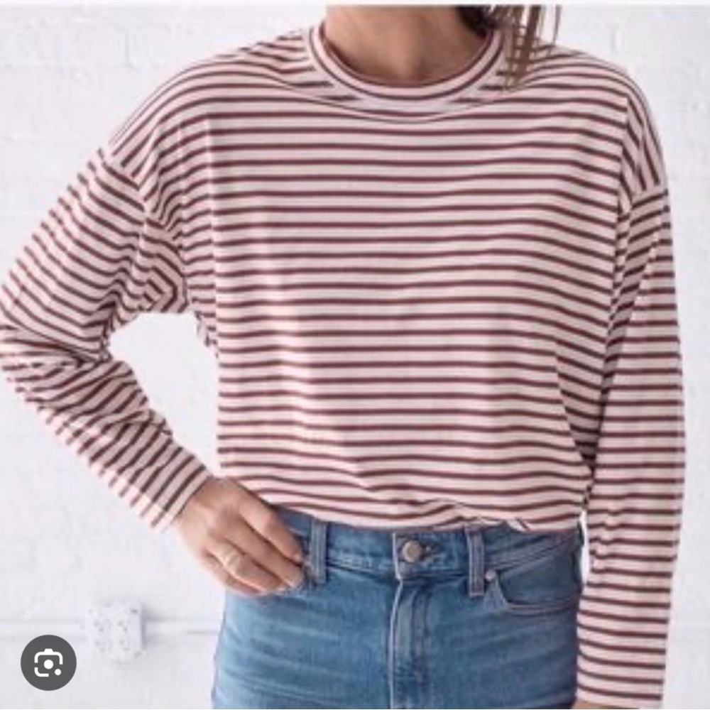 AYR Striped Long Sleeve Tee - White & Burgundy
